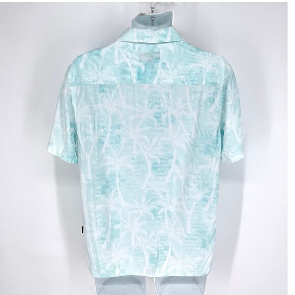 Margaritaville Mens Button Front Shirt Sz S Aqua Blue Palm Tree Polka Dots Aloha - Picture 5 of 8